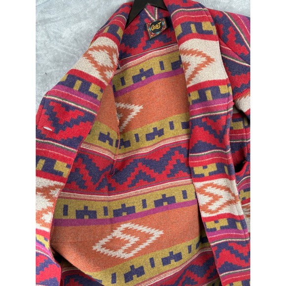 Vintage Circle T Blanket Coat Wool Blend Multi Southwestern Aztec Shawl Women S - Picture 6 of 12